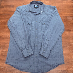 RU Resistol University Fit Pearl Snap Western Shirt Mens Size Large Diamond Gray